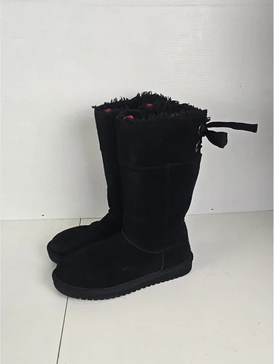 Koolaburra by UGG Andrah Tall Black Suede Fur Boots Womens Sz 8