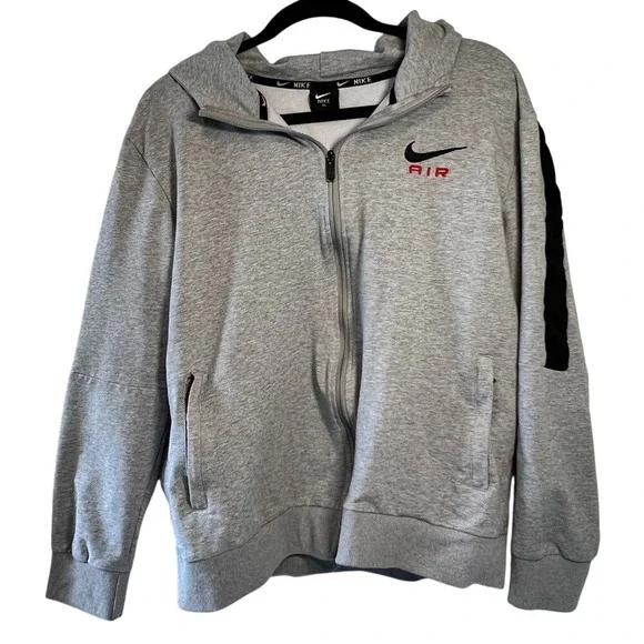 Nike Air Kids‎ Full Zip Hoodie Heather Gray Black Stripe Sweatshirt XL