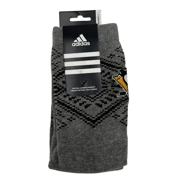 Adidas Pittsburgh‎ Penguins NHL Womens Fair Isle Knit Socks Gray OSFA