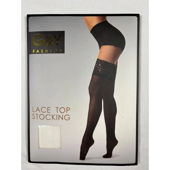 G&Y Fashion WHITE Thigh High Stockings Size L 15D Silicone Stay Up NWT‎