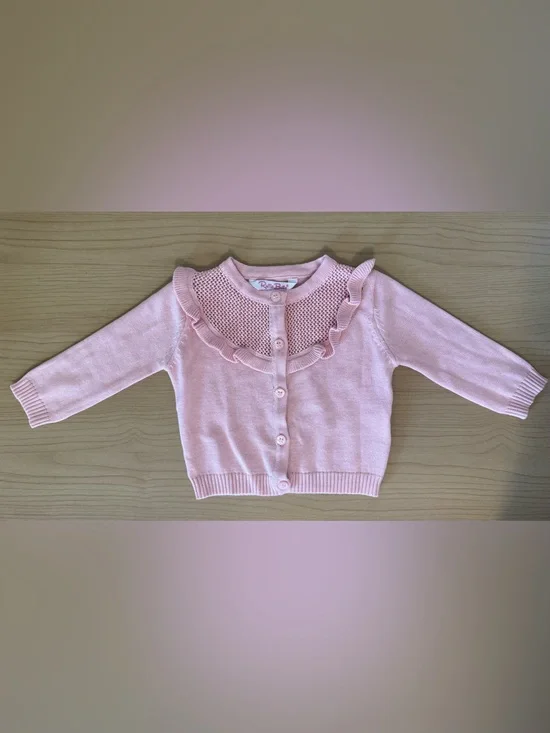 Ruffle Butts Light Pink Ruffle-Trim Knit Cardigan