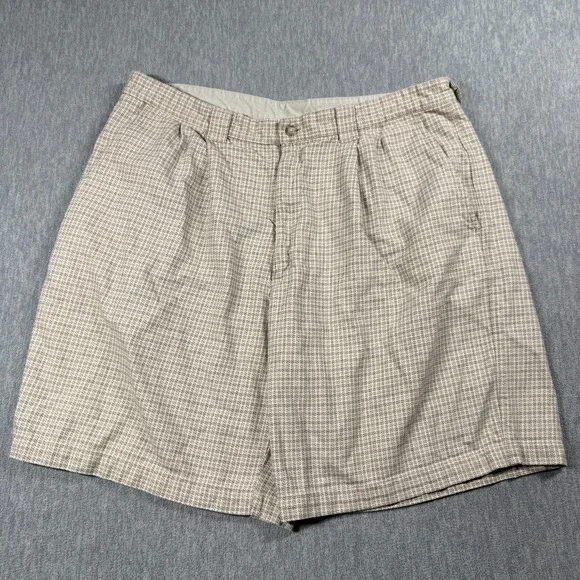 Nike Shorts Mens 36 Khaki Gray Houndstooth Pleated Front Golf Cotton Athletic