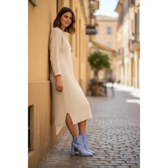 NIB Cape Robbin Likme Periwinkle Quilted Square Toe Block Heel Ankle Boots 8