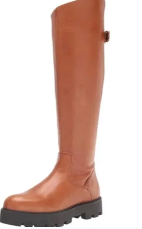 Franco Sarto Balinboot Tall Boots 9.5 NWOT Knee High Cognac Brown Leather Lug