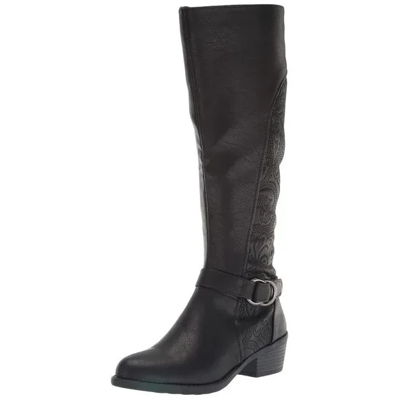 Easy Street Women's Luella Knee High Boot, Black/Black Embossed/Gore, 8