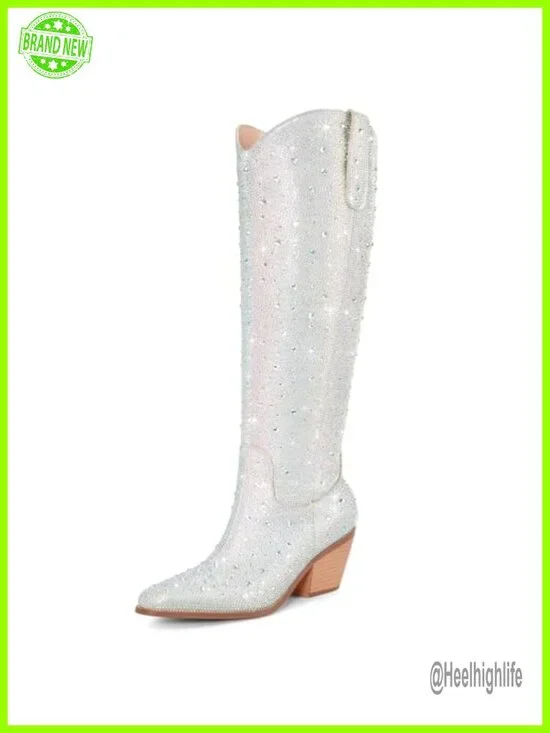 Cowgirl Ankle Boots Rhinestone Chunky Heel Side Zipper Western Booties