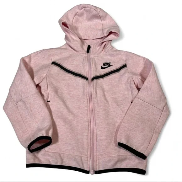 NIke Tech Fleee Hoodie Girls Size 6‎ Pink Hooded Sweatshirt Full Zip Kids Youth
