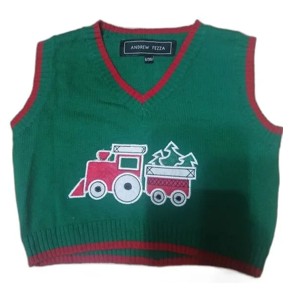 Andrew Fezza Kids Sweater Vest Fire Truck Holiday Christmas 6-9 Months Unisex