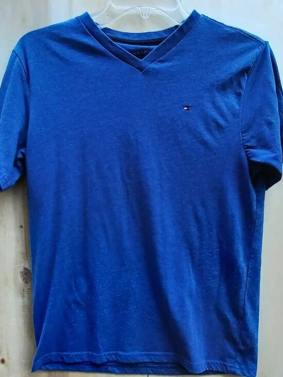 Tommy Hilfiger Big Boys Blue Short Sleeve V-Neck Shirt, Large (16-18)