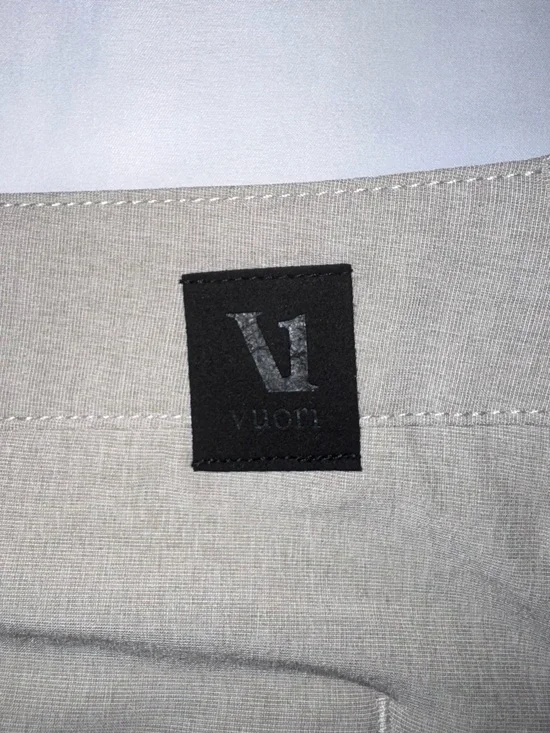 Vuori Aim Short Men’s size 34 with 8” inseam Khaki Performance Stretch
