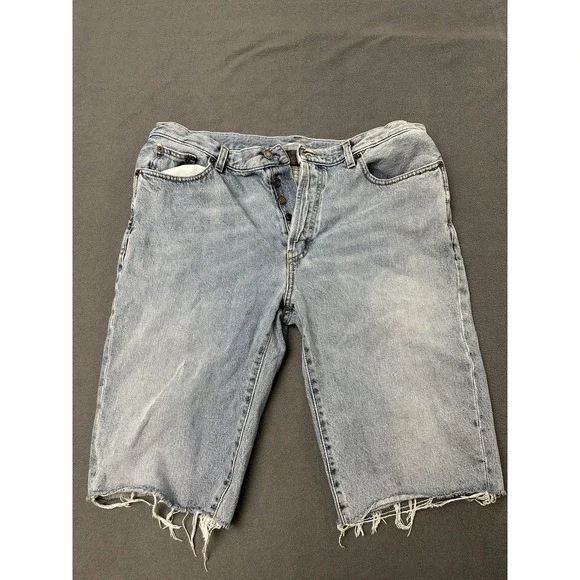 Saint Laurent Denim Distressed Shorts Jorts Size 34 Button Fly Blue Denim