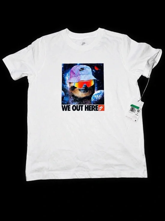 Nike White Tee with Colorful Space Sloth Graphic