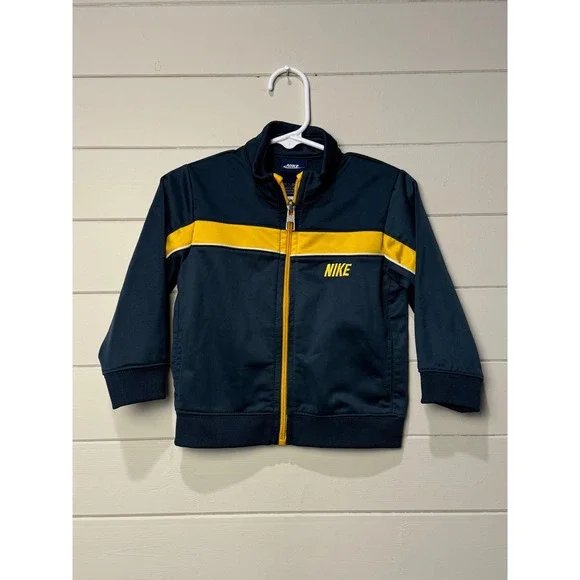 Kids Nike Track Jacket Navy Blue Yellow Logo Zip‎ Up Size 18M Wore One