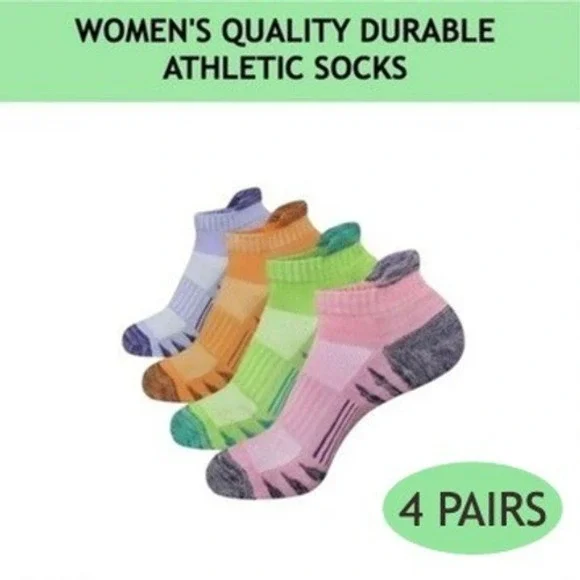 Colorful Athletic Women's Tab Socks 4 PACK Low Cut High Quality NEW