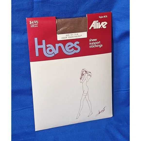 VTG Hanes Alive Sheer Support Nylon Stockings (Sz 10½-11 M) South Pacific - 805