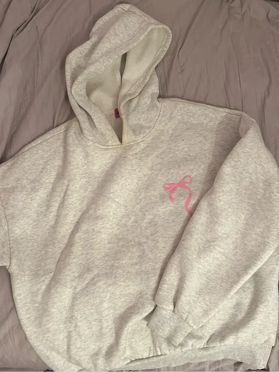 Edikted Cream Hoodie with Pink Bow Detail