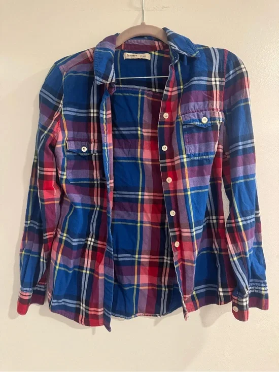 Old Navy Blue & Red Plaid Button-Down Shirt Women's XS casual flannel