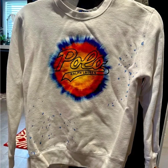 Polo by Ralph Lauren White Sweatshirt with Tie-Dye Sunburst Graphic