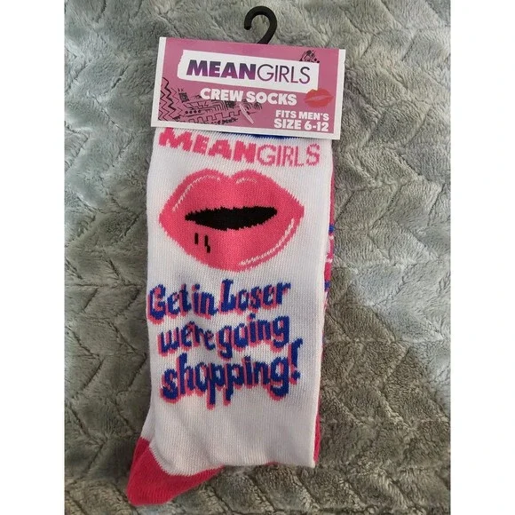 Mean Girls Get In Loser We're Going Shopping Crew Socks Fit Size 6-12 New