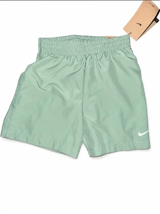 Nike Sage Green Kids Athletic Shorts with White Swoosh