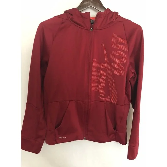 Nike Dry Fit Boys Sweatshirt‎ Hoodie Full Zip Size XL Red 
