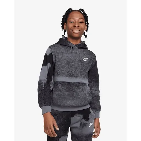 Nike Grade School NSW Club Fleece Pullover Hoodie Black‎ Iron Grey Size XS