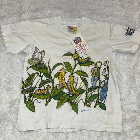 Hanes T-Shirt Kids S White Excellent 1991 William J Hill Nature Graphic Vintage