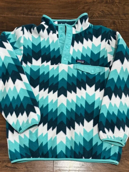 Patagonia Teal Chevron Snap-T Fleece Pullover Girls 14