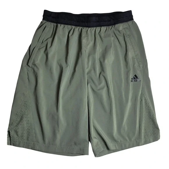 Adidas Mens Size Large Olive Green‎ Athletic Training Gym Shorts Zip Pockets