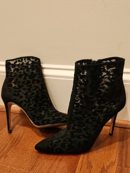 Jessica Simpson Black Leopard Mesh Ankle Booties