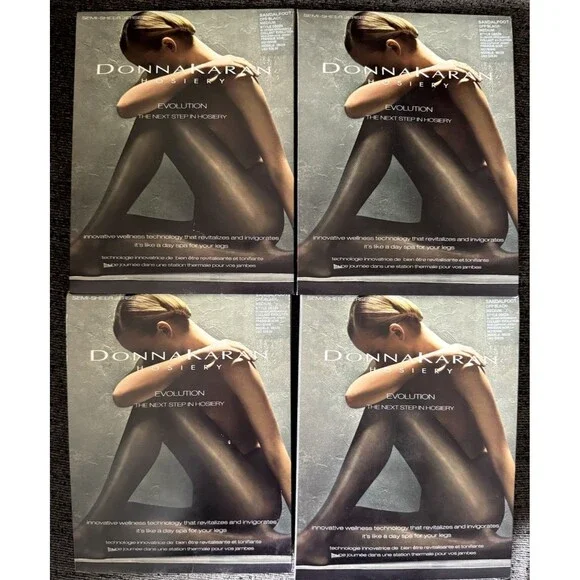 Donna Karan EVOLUTION Sandlefoot Off Black Sz Medium Lot/4 NEW! Hosiery