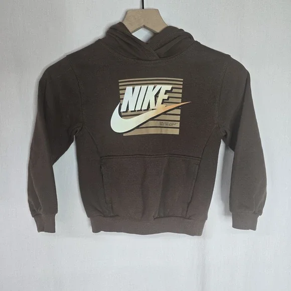 Nike‎ Boys Kids Hoodie Pullover Brown Spellout Logo Size M 5-6yrs