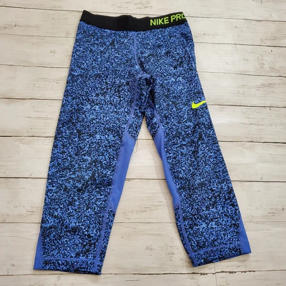 Nike‎ pro cropped capri tights legging black blue