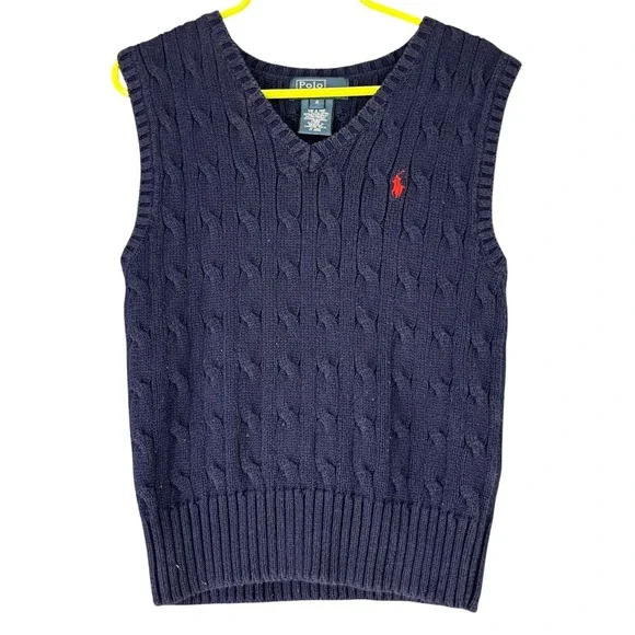 Polo Ralph Lauren Cable Knit Sweater Vest Youth‎ 4 Navy V Neck Classic Preppy