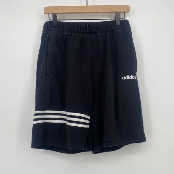 Adidas Shorts Large Black 3-Stripe French Terry Athletic Excellent