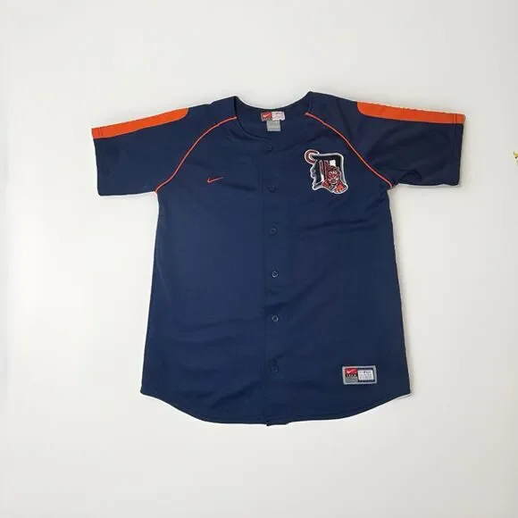 Nike Detroit Tigers Youth Large Baseball Jersey Navy Orange MLB NWOT Sewn Logo