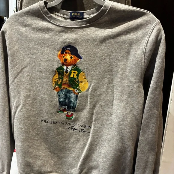 Polo by Ralph Lauren Grey Crewneck with Varsity Polo Bear Graphic