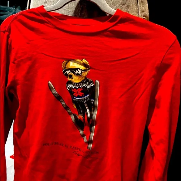 Polo by Ralph Lauren Red Long Sleeve Ski Bear Tee