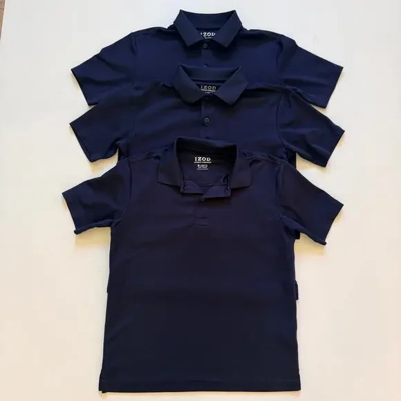 Lot of 3 Izod Boys Navy Blue Polo Shirts Size Medium 10/12 Husky School Uniform