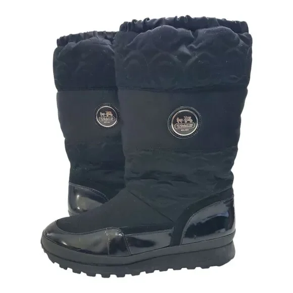 COACH Boots DREXEL Womens Size 7.5 Brown Monogram Stitch Quilted Zip Up A7274