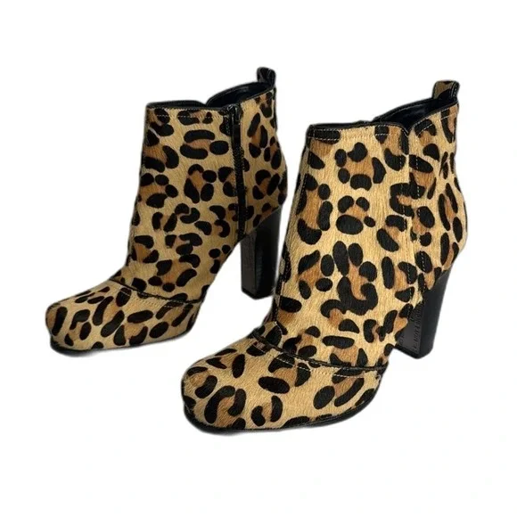 Beverly Feldman Women's Leopard Print Calf Hair Ankle Boots Size 9M