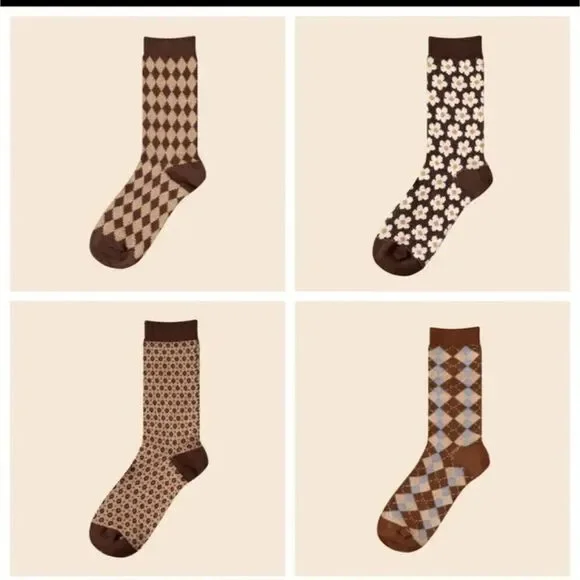 Cottagecore brown floral Plaid Tube Socks