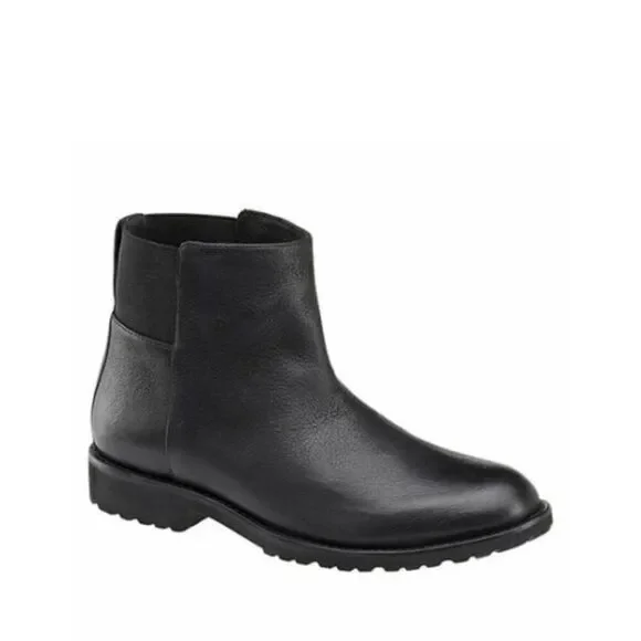 JOHNSTON & MURPHY Womens IRENE Waterproof Leather Booties Black Ankle Boots 8M