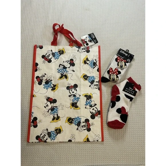 Disney - NEW - Minnie Mouse - Crew Socks (Set Of 2) + NEW Reusable Minnie Tote