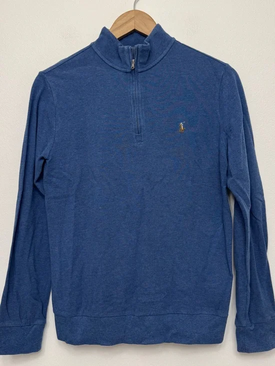 Ralph Lauren boys interlock 1/4 zip pullover embroidered logo cotton zipper