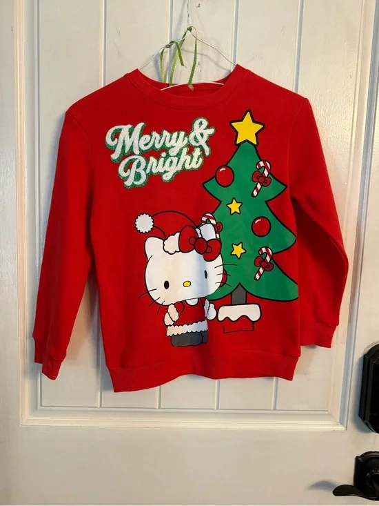 Hello Kitty Red 'Merry & Bright' Holiday Sweatshirt with Tree Graphic