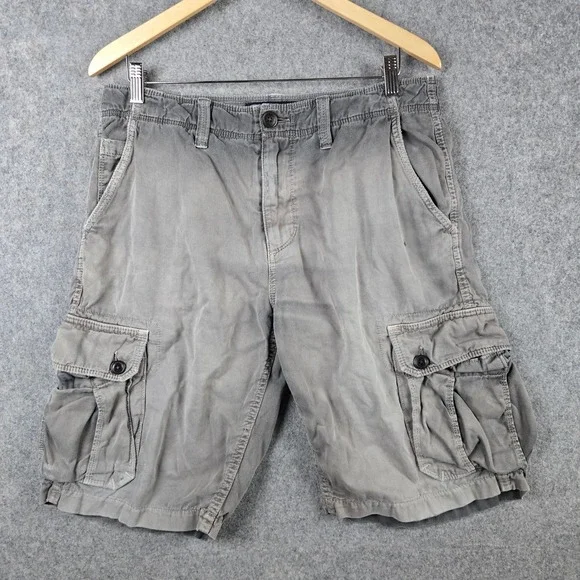 American Eagle Cargo Shorts Mens 32 Gray Longboard Flat Front Skater Faded