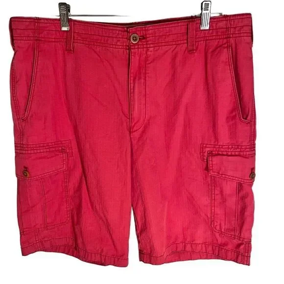 Izod Saltwater Cargo Shorts Mens 36 X 10.5 Salmon Cotton Ripstop