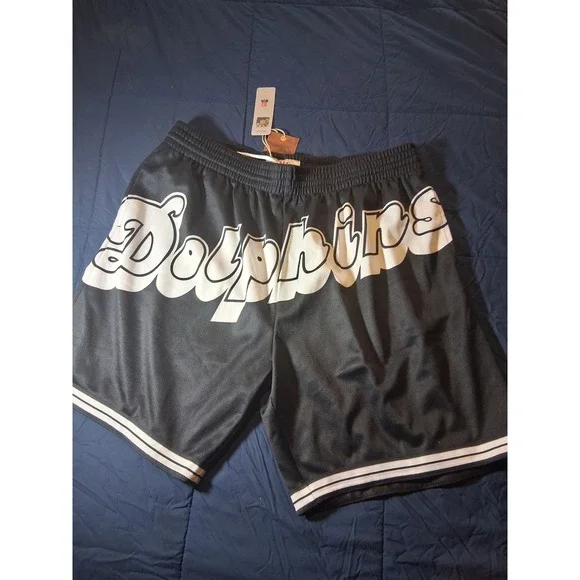 NFL Throwbacks Miami Dolphins Mesh Basketball Shorts Black‎ White Mens 2XL New