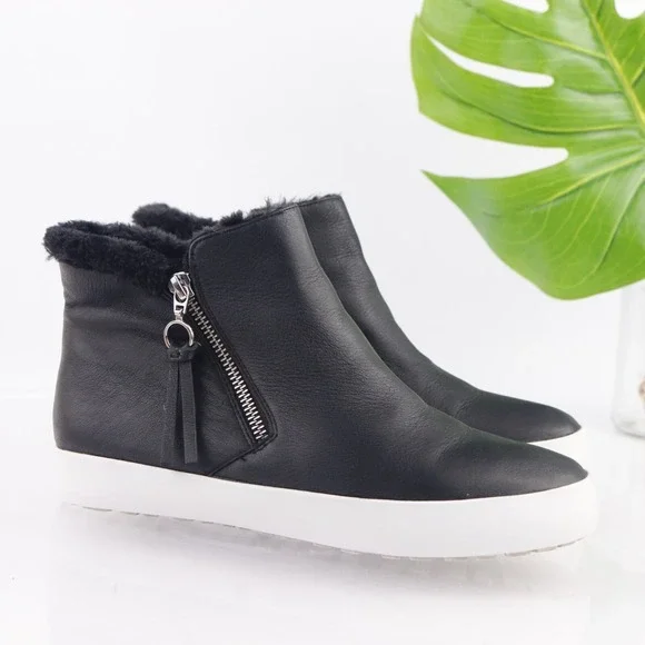 Rebecca Minkoff Womens Shelly Sneaker Boost Size 7 Black Leather Zip Fur Booties